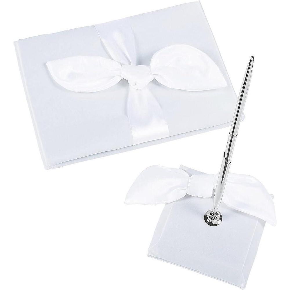 image:imageFun Express Tied Bow Wedding Guest Book amp Pen Set  Elegant Wedding Decor for Guest Signatures  Perfect for Bridal Showers Receptions amp Special Occasions Stylish amp Classic Design  2 Pieces