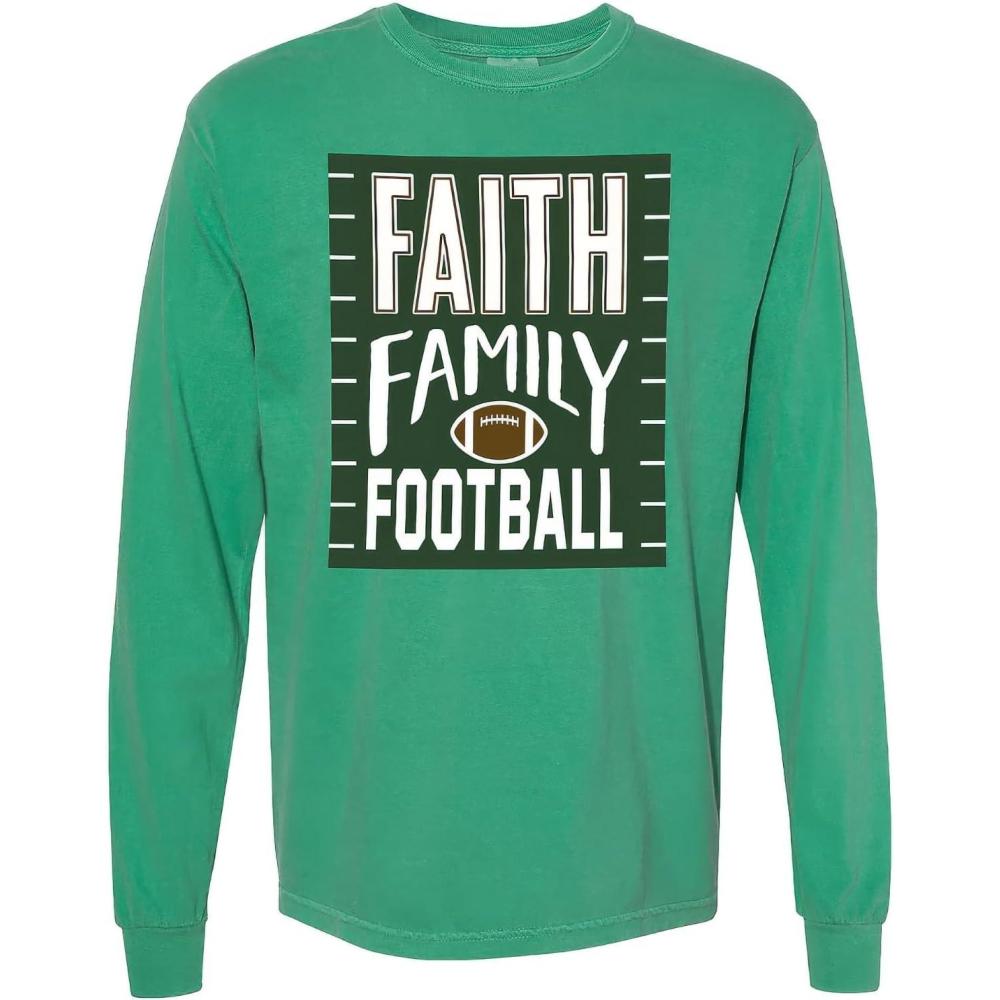 image:imageFun Express Unisex Adult Rich Faith Family amp Football Adults Cotton LongSleeve TShirtGreen