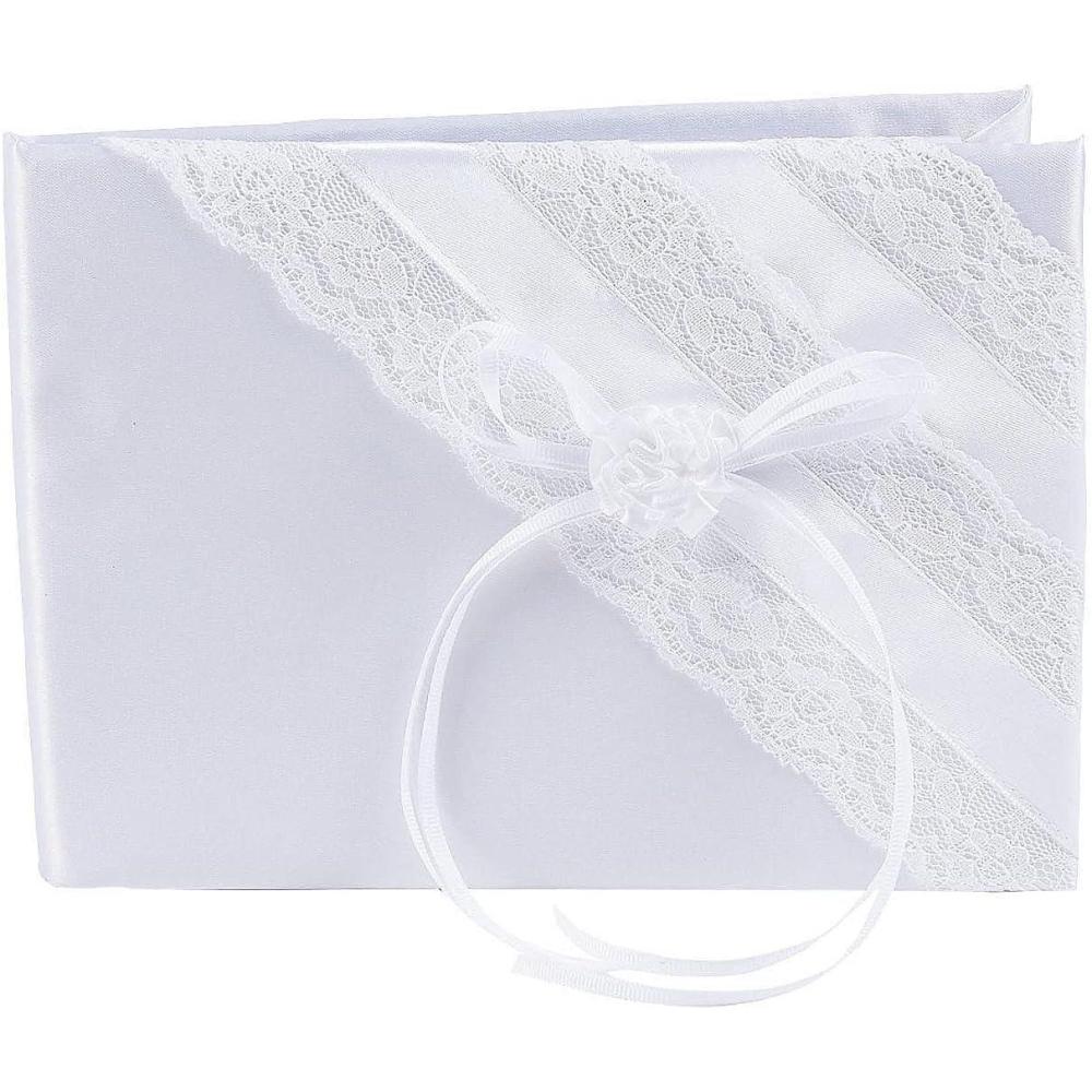 image:imageFun Express White Lace Wedding Guest Book  Elegant Home Decor Beautiful Intricate Lace Design  Perfect for Capturing Wedding Memories  Ideal for Receptions Special Occasions Celebrations  1 Piece