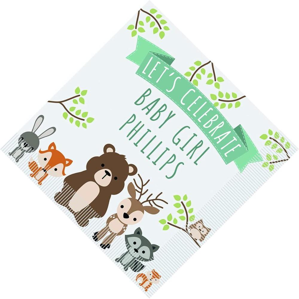 image:imagePersonalized Woodland Baby Shower Luncheon Paper Napkins 50 Pc
