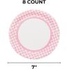 Fun Express Light Pink Gingham Paper Dinner Plates – Gingham Disposable Dinner Dessert Plates – Decorations Tableware for Wedding Events Birthday Party Baby Shower Bridal Shower Supplies – 8 Pieces
