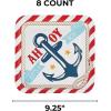 Fun Express Nautical Baby Shower Party Paper Dinner Plates – Nautical Baby Themed Party Dessert Plates – Disposable Decorations Tableware Napkins for Boy Sailor Baby Shower – Party Supplies – 8 Pieces