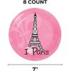 Fun Express Perfectly Paris Party Eiffel Tower Paper Dessert Plates – Multicolor Eiffel Tower Theme Party Decorations Disposable Paper Plates – Tableware for Birthday Wedding & Baby Showers – 8 Pieces