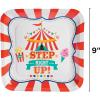 Fun Express Step Right Up Carnival Party Square Paper Dinner Plates – Carnival Themed Disposable Dessert Paper Plates – Decorations Tableware for Birthday Baby Shower – Party Supplies – 8 Pieces