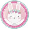 Fun Express Pink Bunny Party Pastel Floral Paper Dinner Plates – Cute Pink Bunny Themed Disposable Paper Plates – Tableware Party Decoration for Girls Baby Shower Birthday Decor Supplies – 8 Pieces