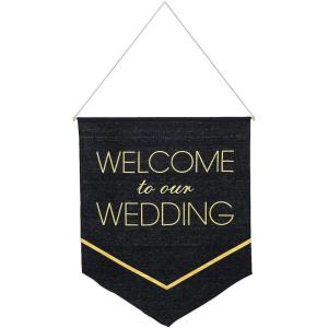 Fun Express – Black & Gold Wedding Cotton Banner for Wedding – Party Decor – Hanging Decor – Misc Hanging Decor – Wedding – 1 Piece