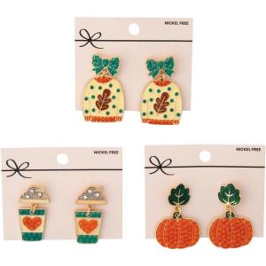Fun Express 1 1/2″ Fall-Themed Metal Dangle Earrings on Card – 3 Pc.