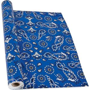 Fun Express Blue Bandanna Tablecloth Roll 100 Feet – Western Party Decorations for Cowboy Birthday & Rodeo Theme Events | Country Tablecloths for Baby Shower, Farm Party Decor, Wild West Celebrations