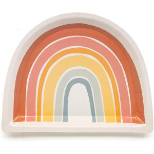 Fun Express Boho Rainbow Party Paper Dinner Plates – Rainbow Multicolor Disposable Round Dessert Plates – Tableware for Birthday Celebration Holiday New Year Baby Shower – Party Supplies – 8 Pieces