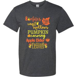 Fun Express Fall Bucket List Adult T-Shirt – Short Sleeve, High-Density Fabric, 50/50 Cotton-Polyester, Tear-Away Label, Double Needle Hemmed – 2XL Onyx