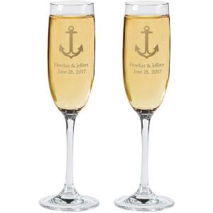 Fun Express Glass Personalized Nautical Wedding Flutes – Home Decor – 2 Pieces