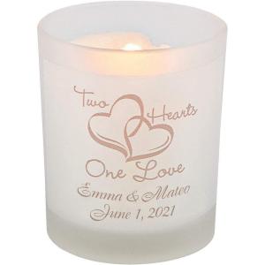 Fun Express Gold Votive Candle Holders 12 Pack – Personalized Glass Candle Holder Set for Wedding Decorations & Table Centerpieces | Custom Wedding Favors for Guests with Two Hearts Design