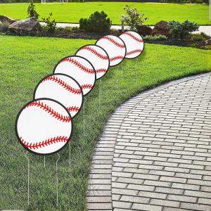 Fun Express Happy Birthday Yard Sign with Stakes – Baseball Decorations for Party 6 Pack | Baseball-Shaped Corrugated Plastic Yard Signs with Metal Stakes for Birthday Lawn Sign Display & Baby Shower