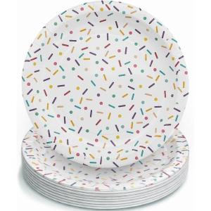 Fun Express Ice Cream Party Sprinkles Paper Dessert Plates – Multicolor Disposable Plates for Birthday Bridal Baby Shower Wedding New Year Christmas Events – Birthday Theme Party Supplies – 8 Pieces