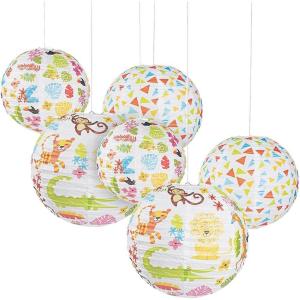 Fun Express Jungle Baby Shower Paper Lanterns – Safari-Themed Party Decorations for Baby Showers Gender Reveals or Nursery Décor – Featuring Vibrant Animal Shapes and Bright Colors – 6 Pieces