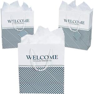 Fun Express Nautical Welcome to Our Wedding Gift Bags with Tags – 12 Pack – Wedding Party Supplies