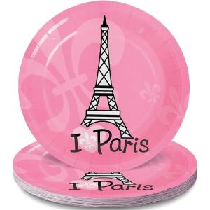 Fun Express Perfectly Paris Party Eiffel Tower Paper Dessert Plates – Multicolor Eiffel Tower Theme Party Decorations Disposable Paper Plates – Tableware for Birthday Wedding & Baby Showers – 8 Pieces