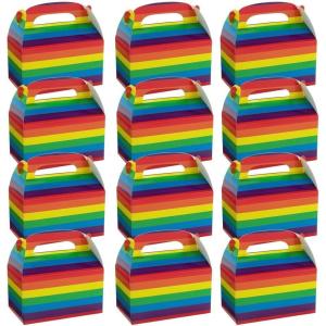 Fun Express Rainbow Favor Gable Box Set – Colorful Party Favor Boxes for Birthdays Weddings Baby Showers Bridal Showers & Special Occasions – Perfect for Treats Gifts & Keepsakes – Set of 12 Pieces