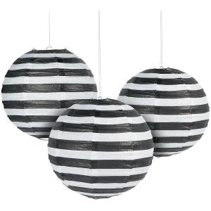 Fun Express Round Paper Lanterns Black & White Striped Modern Party Hanging Decorations 12 Inch Set of 6 – Premium Party Decor Valentine’s Event, Weddings, Anniversaries & Baby Shower