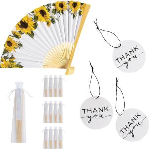 Fun Express Sunflower Hand Fan Thank You Favor Kit Bulk 72 Pc – Foldable Paper Fans for Wedding Favors, Baby Shower Favors & Bridal Shower Gifts for Guests | Includes Organza Bags & Tags