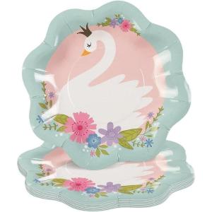 Fun Express Sweet Swan Scalloped Paper Dessert Plates – Scalloped Dinnerware Plate – Disposable Tableware for Graduation Independence Day Wedding Birthday Baby Shower – 8 Pieces