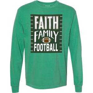 Fun Express Unisex Adult Rich Faith, Family & Football Adult’s Cotton Long-Sleeve T-Shirt(Green)