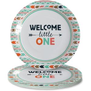 Fun Express Welcome Little One Tribal Baby Shower Paper Dinner Plates – Baby Shower Decorations Dinner Dessert Plates – Supplies Disposable Decoration Favors for Birthday Party Supplies – 8 Pieces