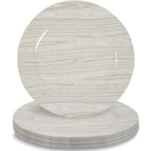 Fun Express White Washed Faux Wood Chargers – Elegant Durable Table Setting Accents for Weddings Parties Special Events – Stylish Table Decor Enhancer – Catering Banquets Special Occasions – 25 Pieces