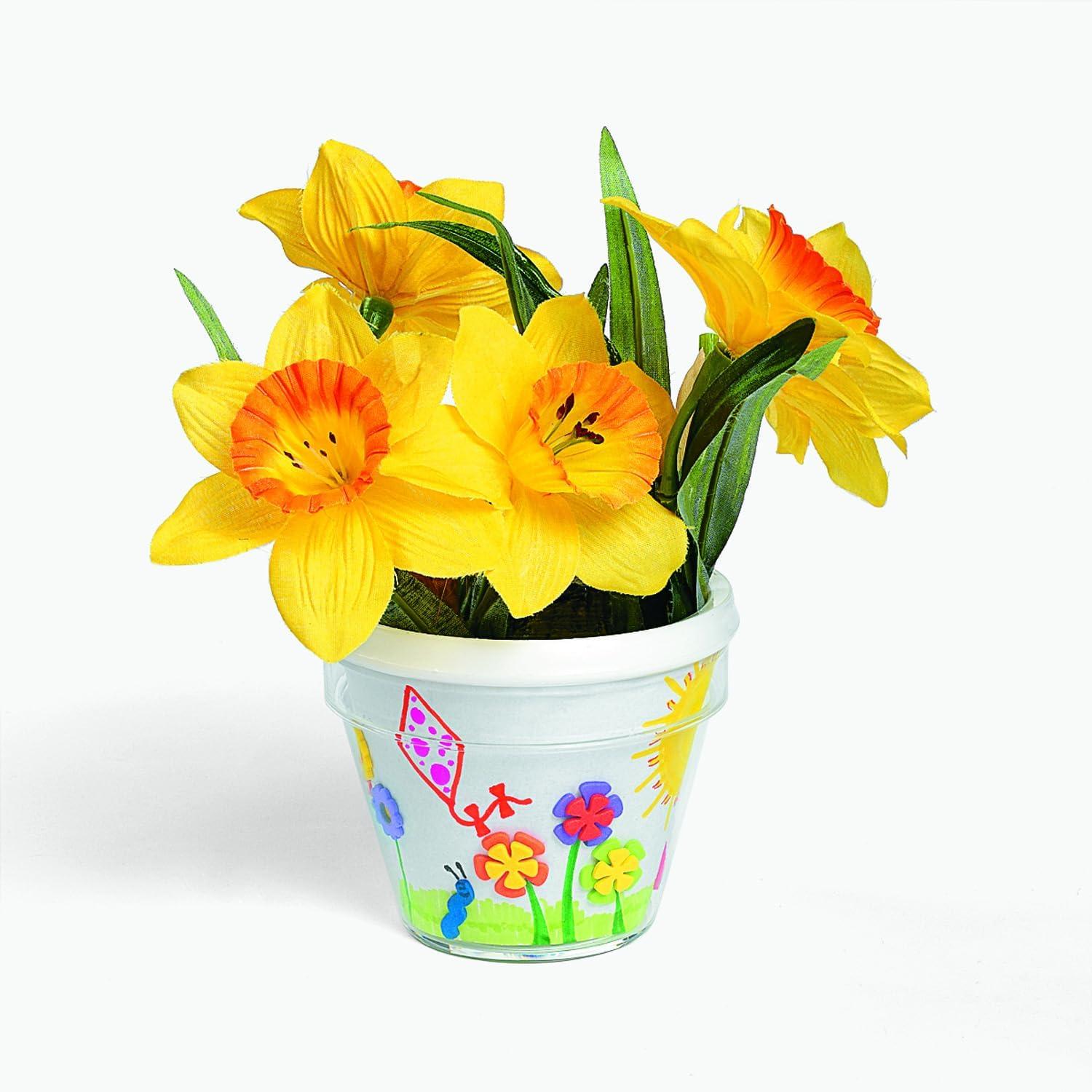 image:imageFun Express DIY Flower Pots Bulk Craft Kit for Kids 12 White Plastic Paintable Plant Pots with Paper Inserts Educational Toys for Painting Activities Ages 812 Perfect for School amp Home Crafts