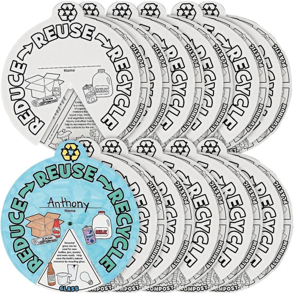 image:imageFun Express Color Your Own Recycling Wheels Engaging EcoFriendly Craft for Kids to Learn About Recycling and Sustainability Perfect for Classroom or Home Activities 12 Pieces