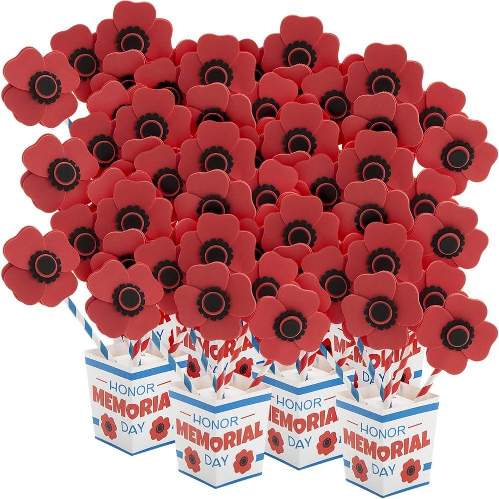 image:imageFun Express Memorial Day Straw Poppy Bouquet Craft Kits DIY Kit with Red White amp Blue Poppy Flowers Perfect for Patriotic Party Favors Home Decor Crafting Projects and Celebrations 12 Pieces