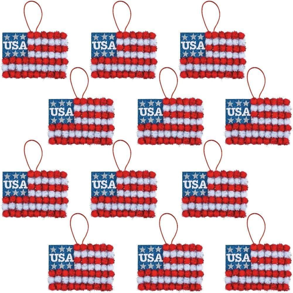 image:imageFun Express Patriotic PomPom American Flag Sign Craft Kit  Makes 12 DIY 4th of July Crafts for Kids Ages 48  Memorial Day Activities for Classroom Preschool  Red White Blue Party Favors