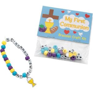 Fun Express 4 1/2″ Religious First Communion Beaded Bracelet Craft Kit – Makes 12