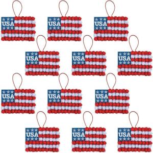 Fun Express Patriotic Pom-Pom American Flag Sign Craft Kit – Makes 12 DIY 4th of July Crafts for Kids Ages 4-8 | Memorial Day Activities for Classroom, Preschool | Red White Blue Party Favors