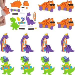 Silly Summer Dinosaur Magnet Foam Craft Kit – 12 Sets – Assorted Designs, Perfect for Summer School, Daycare & Kids’ Creative Activities