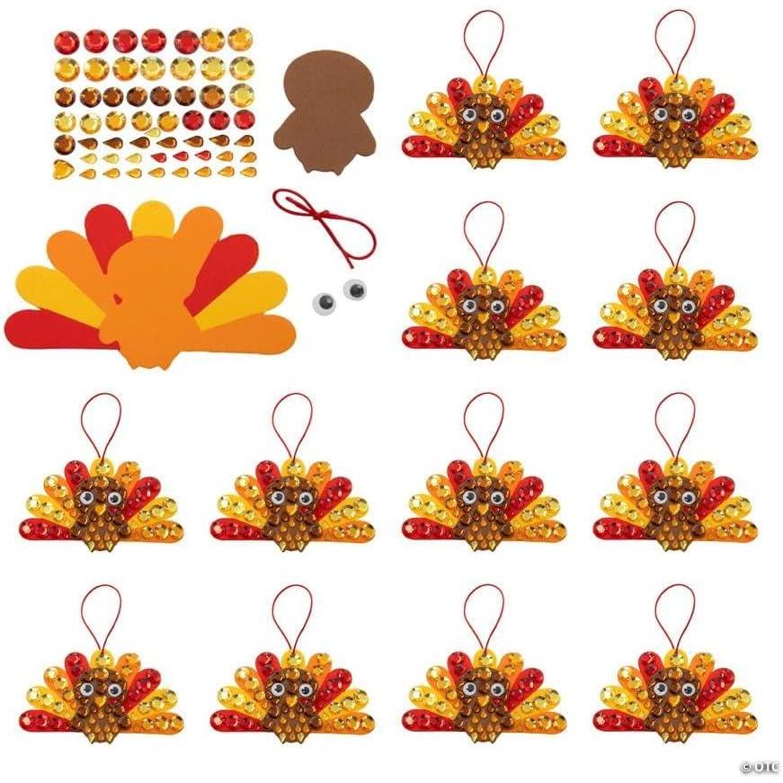 image:imageFun Express 5 x 3 Disco Turkey Mosaic Rhinestone Foam Ornament Craft Kit Makes 12