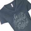 Fun Express Bella + Canvas Be Thankful and Grateful Women’s Short Sleeve V-Neck T-Shirt
