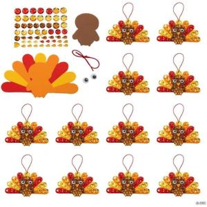 Fun Express 5″ x 3″ Disco Turkey Mosaic Rhinestone Foam Ornament Craft Kit – Makes 12