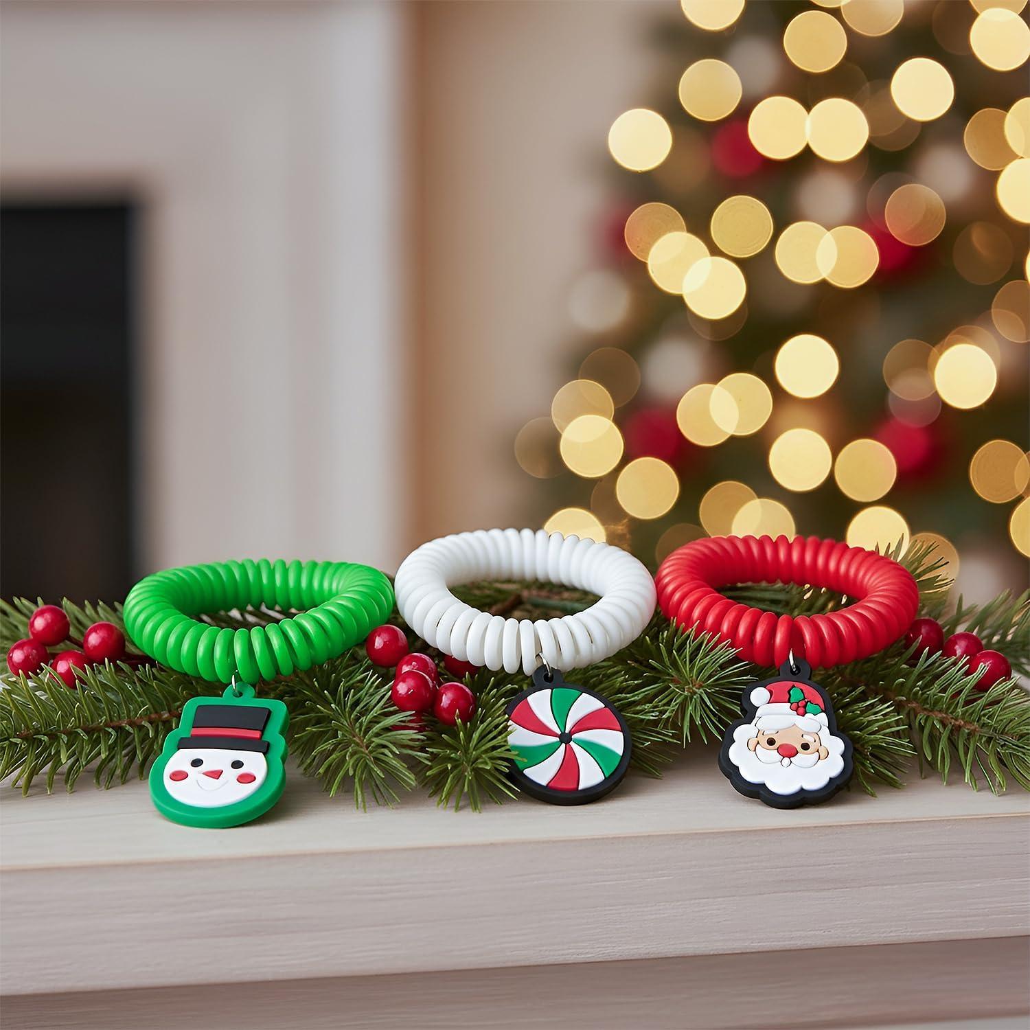 image:imageFestive Christmas Wrist Coil Bracelets with Charm  Pack of 12  Assorted Colors amp Designs Perfect for Christmas Parties School Celebrations and More