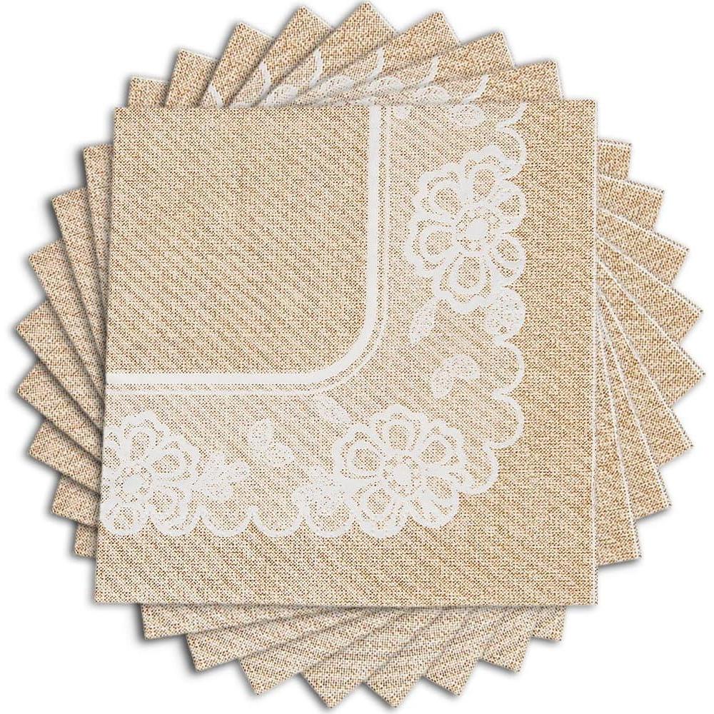 image:imageBurlap amp Lace Lunch Napkins for Wedding Party Supplies Print Tableware Print Napkins Wedding 16 Pieces