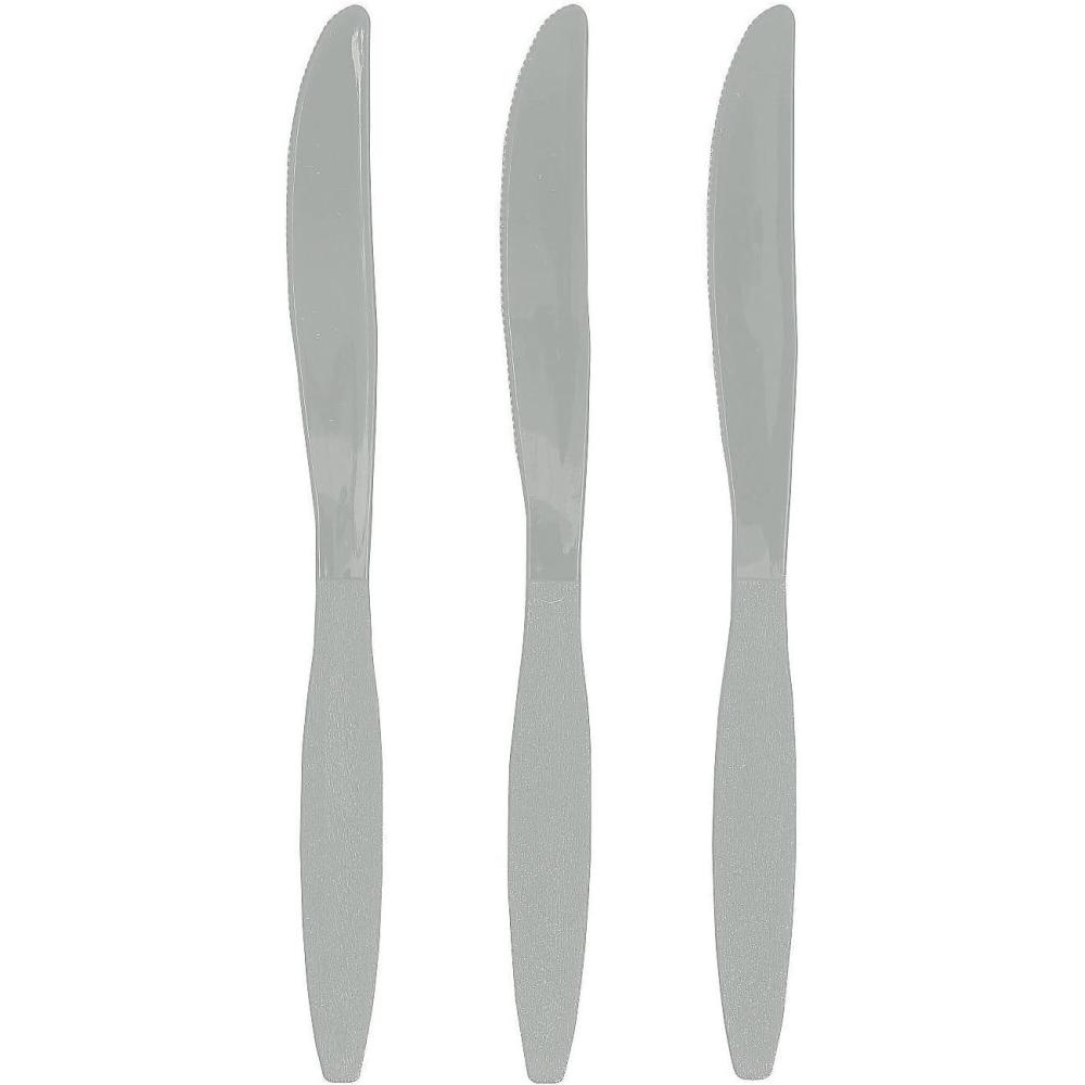 image:imageFun Express Metallic Silver Plastic Knives 50 Pc Party Supplies Solid Tableware Cutlery 50 Pieces