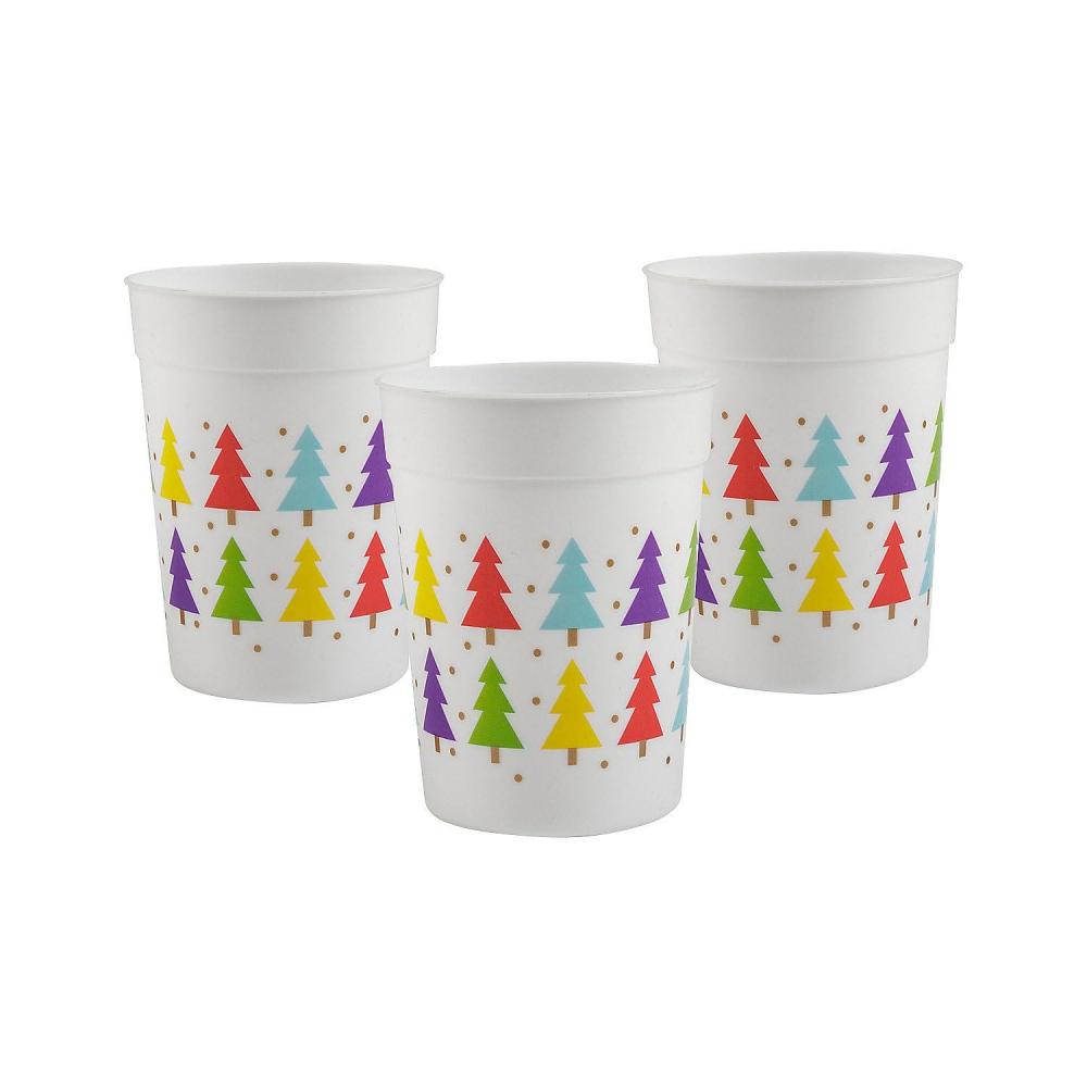 image:imageFun Express Merry amp Bright Colorful Christmas Tree Plastic Cups 10 oz Pack of 12 Disposable Holiday Drinkware for Festive Parties amp Celebrations