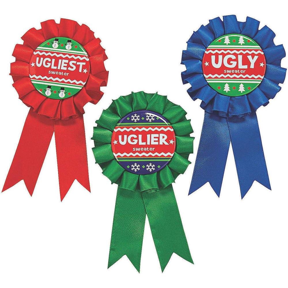 image:imageFun Express Ugly Sweater Award Ribbons Set of Colorful JewelryStyle Ribbons for Holiday Parties Ugly Sweater Contests and Festive Awards Assorted Colors amp Designs Perfect for Celebrations 12 Pieces
