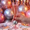 9″ 6 oz. Silver Disco Ball Stem Pink Plastic Champagne Flutes – 12 piece
