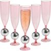 9″ 6 oz. Silver Disco Ball Stem Pink Plastic Champagne Flutes – 12 piece