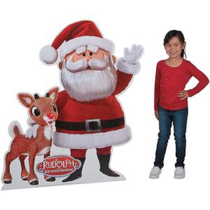 57 1/4″ Santa & Rudolph the Red-Nosed Reindeer Life-Size Cardboard Cutout Stand-Up