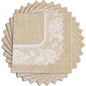 Burlap & Lace Lunch Napkins for Wedding – Party Supplies – Print Tableware – Print Napkins – Wedding – 16 Pieces