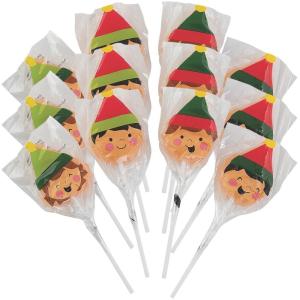 Elves Character Suckers for Christmas Cherry Flavored Holiday Candy (12 Individually Wrapped Lollipops, 7 oz)