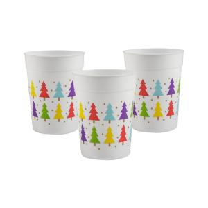 Fun Express Merry & Bright Colorful Christmas Tree Plastic Cups (10 oz) Pack of 12 – Disposable Holiday Drinkware for Festive Parties & Celebrations