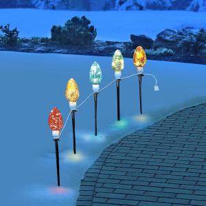 Light-Up Christmas Bulb Yard Stakes, 5 Pieces